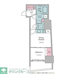 東武亀戸線 亀戸駅 徒歩7分の賃貸マンション 9階1DKの間取り