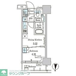 都営大江戸線 両国駅 徒歩2分の賃貸マンション 7階1DKの間取り