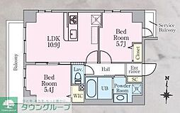 東京メトロ半蔵門線 錦糸町駅 徒歩14分の賃貸マンション 5階2LDKの間取り