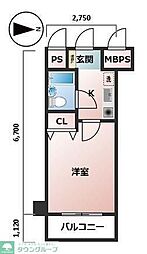 アーバンヒルズ両国 5階1Kの間取り