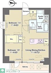 クリオラベルヴィ元浅草 8階2LDKの間取り