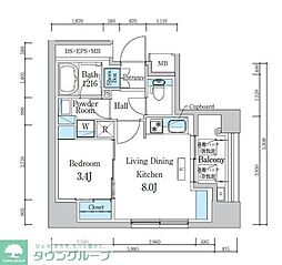 デュオフラッツ浅草蔵前 1LDKの間取図画像