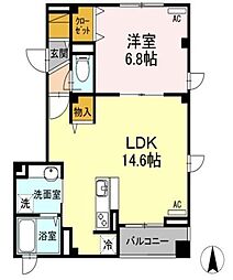 ツリーベル松が谷 1LDKの間取図画像