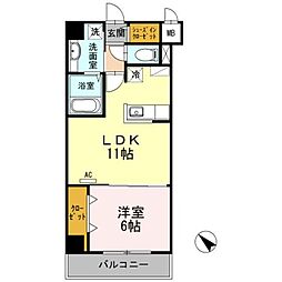 オーチャードK 1LDKの間取図画像