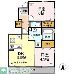 スイーベル 1階2DKの間取り