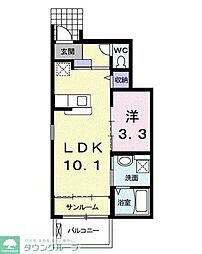 カーサ・プリマベーラ 1階1LDKの間取り