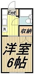 メゾンドフォンテーヌ 2階1Kの間取り