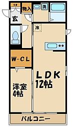 ウィステリア 1階1LDKの間取り