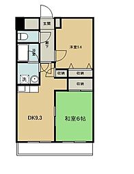 ロイヤルプレステージ 3階2DKの間取り