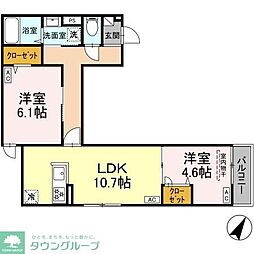 グラナーデ西大泉 2階2LDKの間取り