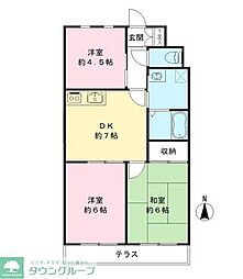 ウエストエンドA 2階3DKの間取り