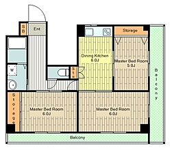 サンクローネ滝山 2階3DKの間取り