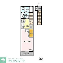 フレア新中野 2階1Kの間取り