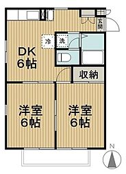 エステートピア水源の森B 2DKの間取図画像