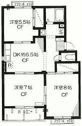トリヴァンベール美船ＡＢ 2階3DKの間取り