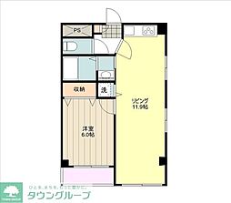 プルマージュ国立 2階1LDKの間取り