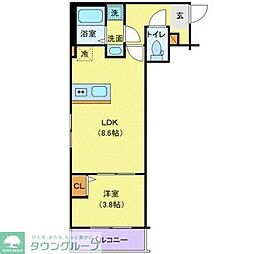 JR青梅線 羽村駅 徒歩8分の賃貸アパート 2階1LDKの間取り