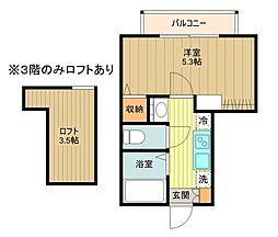 カーサビアンカ 3階1Kの間取り