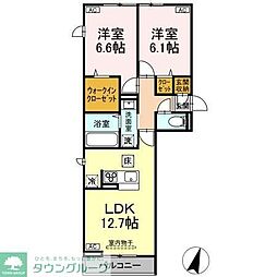 ビューテラスII 203 2階2LDKの間取り