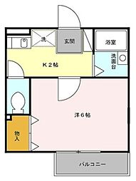 アビタシオンフレンド 2階1Kの間取り