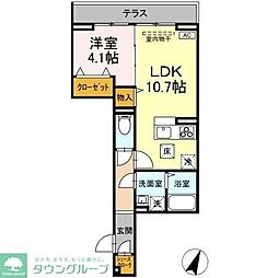Dフラット東平山　B棟 302 3階1LDKの間取り