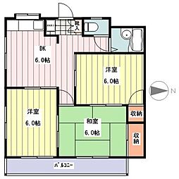 コーポＮＡＫＡＪＩＭＡ 3階3DKの間取り