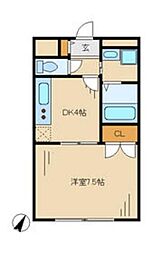 アムール琴II 2階1Kの間取り