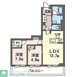 カーネル 3階2LDKの間取り
