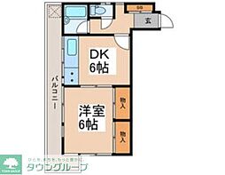 ベルハイツ立川 4階2DKの間取り