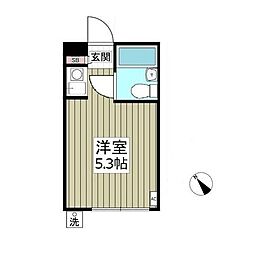 サンウィングＢ 1階ワンルームの間取り