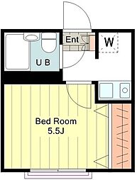 ツーユーハイツ上野町 2階1Kの間取り