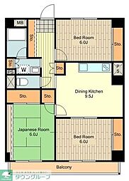 カーサシンエイ 3DKの間取図画像