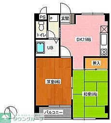 ヴィラエクセル 2DKの間取図画像