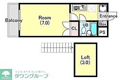 フラットウェスト 1Kの間取図画像