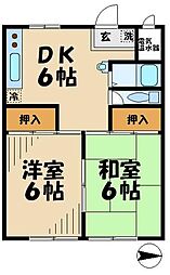 スズキパル下柚木 2DKの間取図画像
