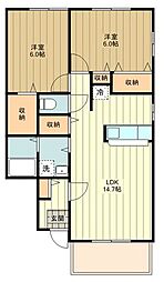 ヴェルドミール1 2LDKの間取図画像