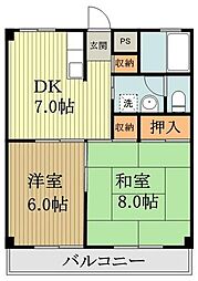 武蔵台レジデンス 2DKの間取図画像