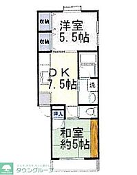 東武伊勢崎線 大袋駅 徒歩5分の賃貸アパート 2階2DKの間取り