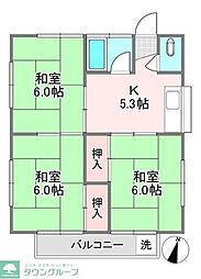 東武伊勢崎線 大袋駅 徒歩7分の賃貸アパート 2階3Kの間取り