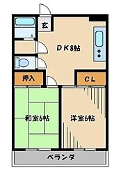 JR武蔵野線 東川口駅 徒歩20分の賃貸マンション 3階2DKの間取り