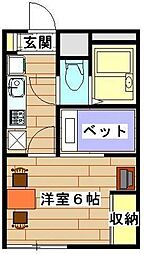 レオパレス末広ガーデン 2階1Kの間取り