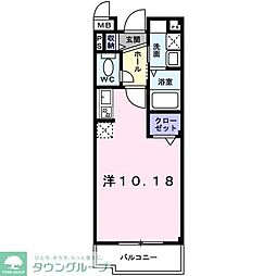 東武伊勢崎線 武里駅 徒歩7分の賃貸マンション 2階ワンルームの間取り