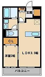 JR武蔵野線 吉川駅 徒歩14分の賃貸アパート 1階1LDKの間取り
