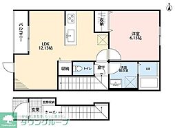 東武伊勢崎線 獨協大学前駅 4.8kmの賃貸アパート 2階1LDKの間取り