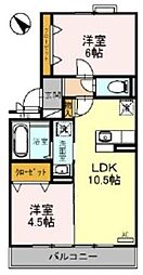 JR武蔵野線 吉川駅 徒歩10分の賃貸アパート 1階2LDKの間取り