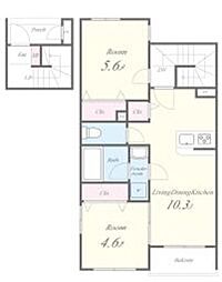 東武伊勢崎線 谷塚駅 徒歩4分の賃貸アパート 3階2LDKの間取り