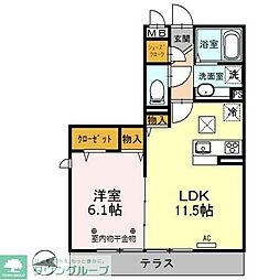 東武伊勢崎線 獨協大学前駅 徒歩25分の賃貸アパート 1階1LDKの間取り