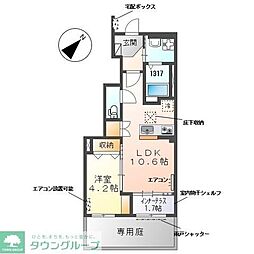 JR武蔵野線 東川口駅 徒歩19分の賃貸アパート 1階1LDKの間取り