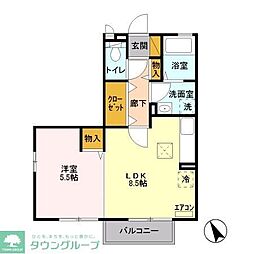 東武伊勢崎線 越谷駅 徒歩17分の賃貸アパート 1階1LDKの間取り