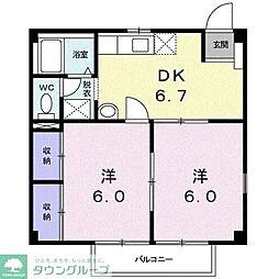 東武伊勢崎線 新田駅 バス10分 川柳小学校前下車 徒歩2分の賃貸アパート 1階2DKの間取り